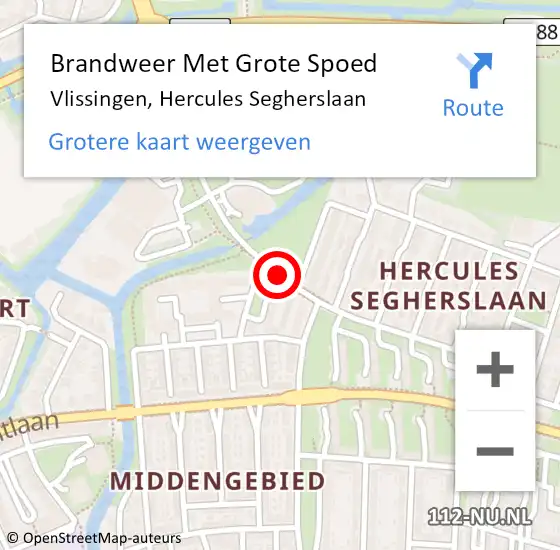 Locatie op kaart van de 112 melding: Brandweer Met Grote Spoed Naar Vlissingen, Hercules Segherslaan op 14 april 2017 21:32