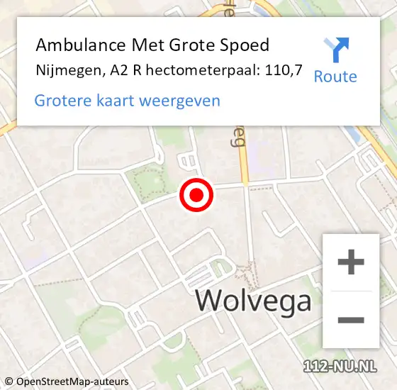 Locatie op kaart van de 112 melding: Ambulance Met Grote Spoed Naar Nijmegen, A2 R hectometerpaal: 110,7 op 15 april 2017 11:15