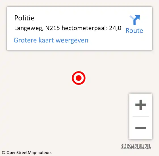 Locatie op kaart van de 112 melding: Politie Langeweg, N215 hectometerpaal: 24,0 op 15 april 2017 13:50