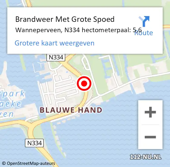 Locatie op kaart van de 112 melding: Brandweer Met Grote Spoed Naar Wanneperveen, N334 hectometerpaal: 5,6 op 15 april 2017 14:55