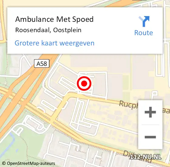 Locatie op kaart van de 112 melding: Ambulance Met Spoed Naar Roosendaal, Oostplein op 15 april 2017 15:31