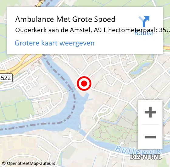 Locatie op kaart van de 112 melding: Ambulance Met Grote Spoed Naar Ouderkerk aan de Amstel, A9 L hectometerpaal: 35,7 op 16 april 2017 00:21