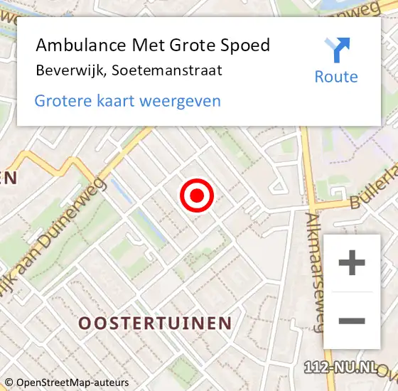 Locatie op kaart van de 112 melding: Ambulance Met Grote Spoed Naar Beverwijk, Soetemanstraat op 16 april 2017 04:39