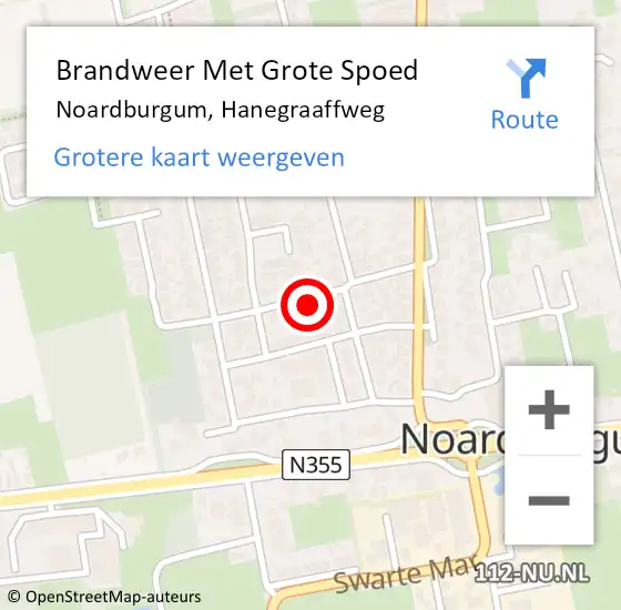 Locatie op kaart van de 112 melding: Brandweer Met Grote Spoed Naar Noardburgum, Hanegraaffweg op 16 april 2017 16:20