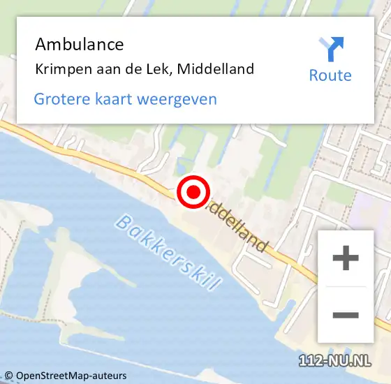 Locatie op kaart van de 112 melding: Ambulance Krimpen aan de Lek, Middelland op 16 april 2017 16:54