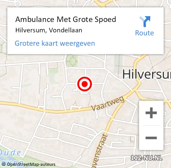 Locatie op kaart van de 112 melding: Ambulance Met Grote Spoed Naar Hilversum, Vondellaan op 17 januari 2014 12:12