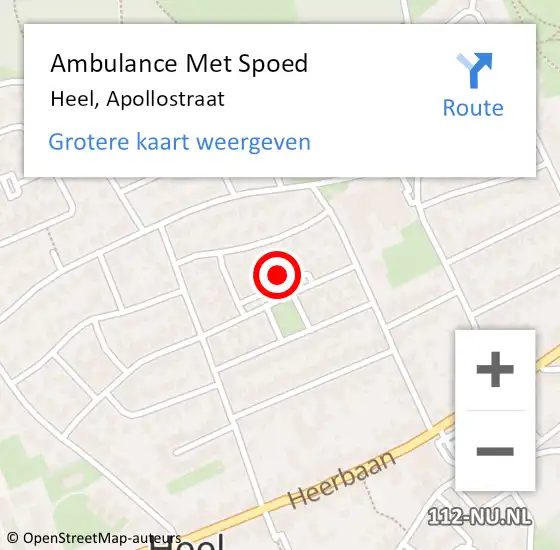 Locatie op kaart van de 112 melding: Ambulance Met Spoed Naar Heel, Apollostraat op 19 september 2013 15:24