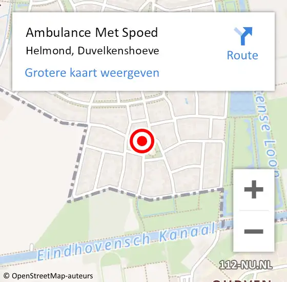 Locatie op kaart van de 112 melding: Ambulance Met Spoed Naar Helmond, Duvelkenshoeve op 17 april 2017 19:56
