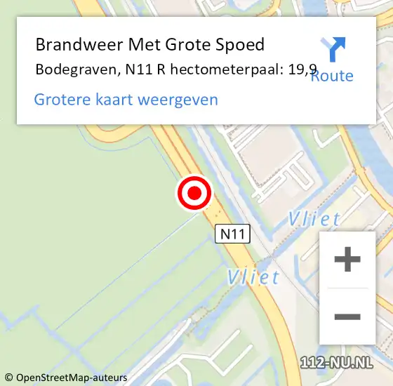 Locatie op kaart van de 112 melding: Brandweer Met Grote Spoed Naar Bodegraven, N11 L hectometerpaal: 19,5 op 18 april 2017 14:58