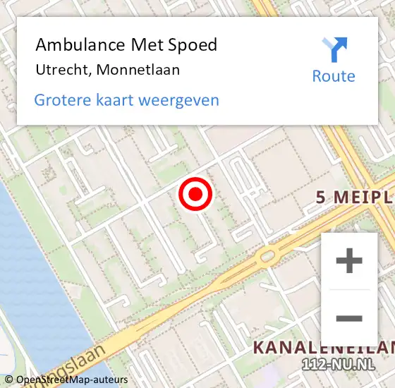 Locatie op kaart van de 112 melding: Ambulance Met Spoed Naar Utrecht, Monnetlaan op 19 april 2017 05:00