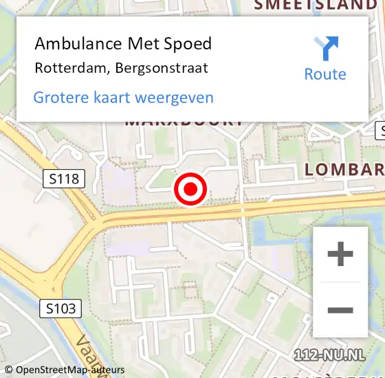 Locatie op kaart van de 112 melding: Ambulance Met Spoed Naar Rotterdam, Bergsonstraat op 19 april 2017 08:22