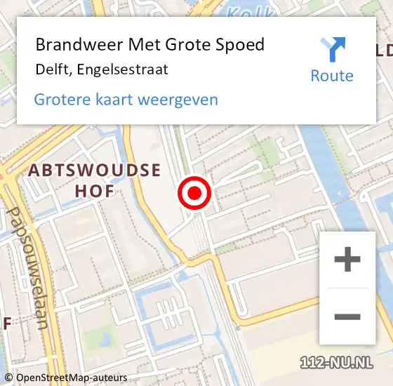 Locatie op kaart van de 112 melding: Brandweer Met Grote Spoed Naar Delft, Engelsestraat op 19 april 2017 10:34