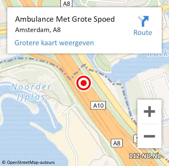 Locatie op kaart van de 112 melding: Ambulance Met Grote Spoed Naar Amsterdam, A8 Li op 19 april 2017 13:53