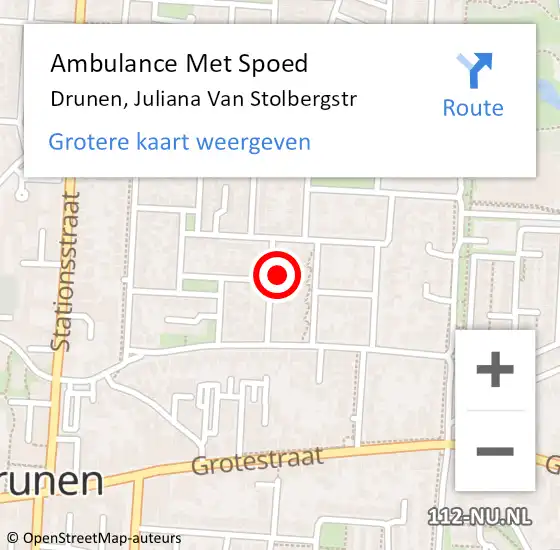 Locatie op kaart van de 112 melding: Ambulance Met Spoed Naar Drunen, Juliana Van Stolbergstr op 19 april 2017 21:08