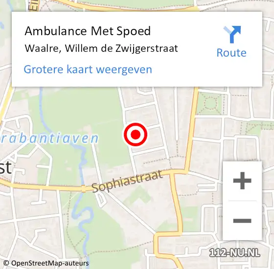 Locatie op kaart van de 112 melding: Ambulance Met Spoed Naar Waalre, Willem de Zwijgerstraat op 19 april 2017 21:12