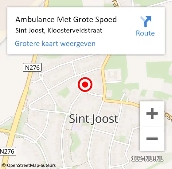 Locatie op kaart van de 112 melding: Ambulance Met Grote Spoed Naar Sint Joost, Kloosterveldstraat op 20 april 2017 01:09