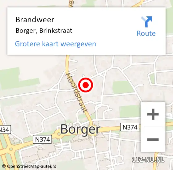Locatie op kaart van de 112 melding: Brandweer Borger, Brinkstraat op 20 april 2017 03:26