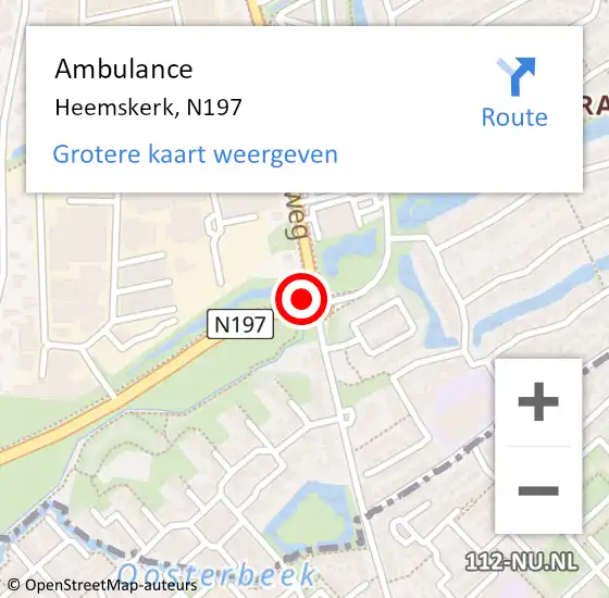 Locatie op kaart van de 112 melding: Ambulance Heemskerk, N197 op 20 april 2017 14:07