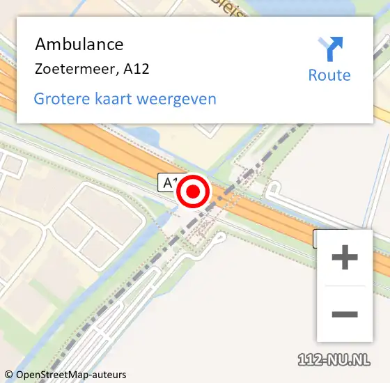 Locatie op kaart van de 112 melding: Ambulance Zoetermeer, A12 op 21 april 2017 07:38