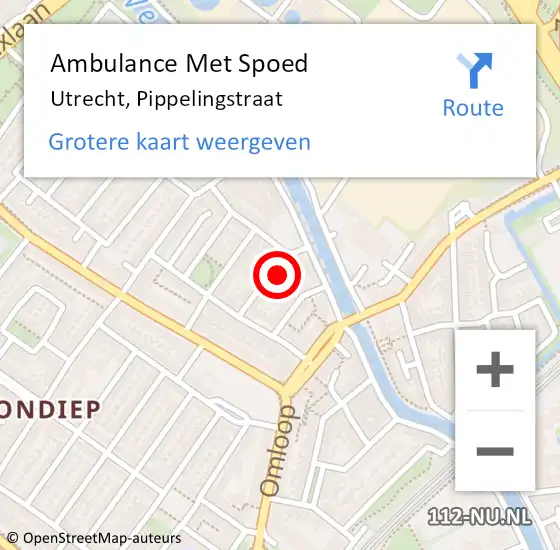Locatie op kaart van de 112 melding: Ambulance Met Spoed Naar Utrecht, Pippelingstraat op 21 april 2017 18:23