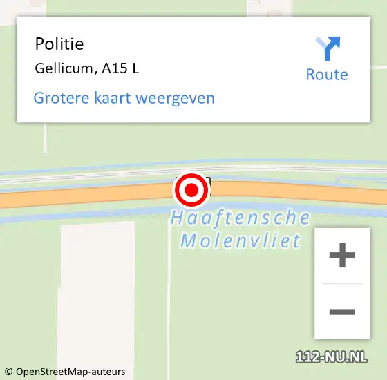 Locatie op kaart van de 112 melding: Politie Gellicum, A15 L op 22 april 2017 07:52
