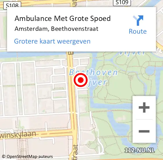 Locatie op kaart van de 112 melding: Ambulance Met Grote Spoed Naar Amsterdam, Beethovenstraat op 22 april 2017 08:26
