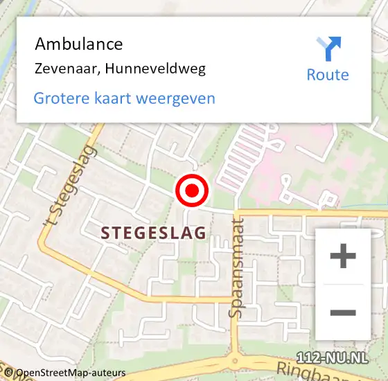 Locatie op kaart van de 112 melding: Ambulance Zevenaar, Hunneveldweg op 22 april 2017 17:06