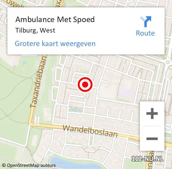 Locatie op kaart van de 112 melding: Ambulance Met Spoed Naar Tilburg, West op 22 april 2017 23:54
