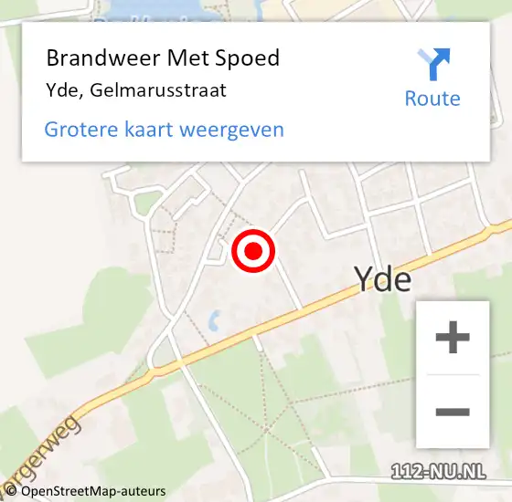 Locatie op kaart van de 112 melding: Brandweer Met Spoed Naar Yde, Gelmarusstraat op 18 januari 2014 08:56