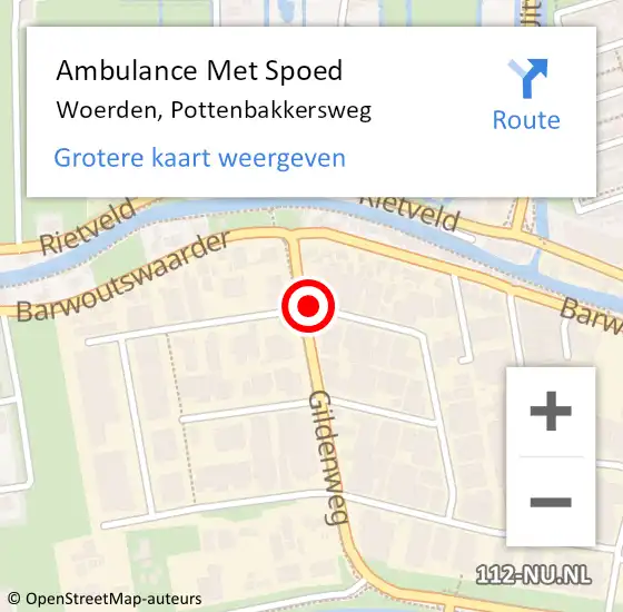 Locatie op kaart van de 112 melding: Ambulance Met Spoed Naar Woerden, Pottenbakkersweg op 24 april 2017 13:18