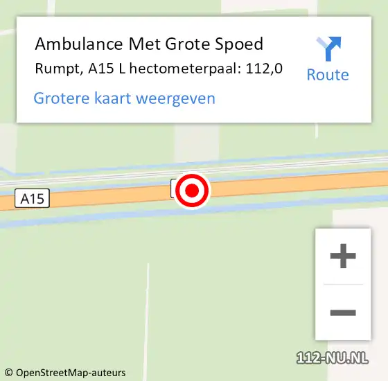 Locatie op kaart van de 112 melding: Ambulance Met Grote Spoed Naar Rumpt, A15 R hectometerpaal: 1 op 24 april 2017 16:34