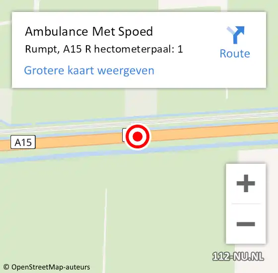 Locatie op kaart van de 112 melding: Ambulance Met Spoed Naar Rumpt, A15 R hectometerpaal: 1 op 24 april 2017 17:03