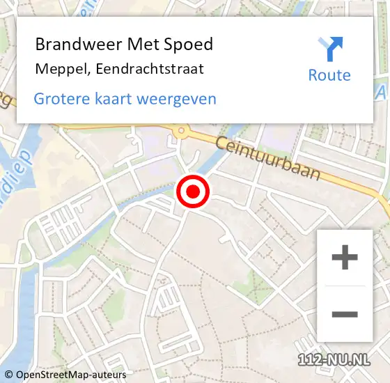 Locatie op kaart van de 112 melding: Brandweer Met Spoed Naar Meppel, Eendrachtstraat op 25 april 2017 07:33