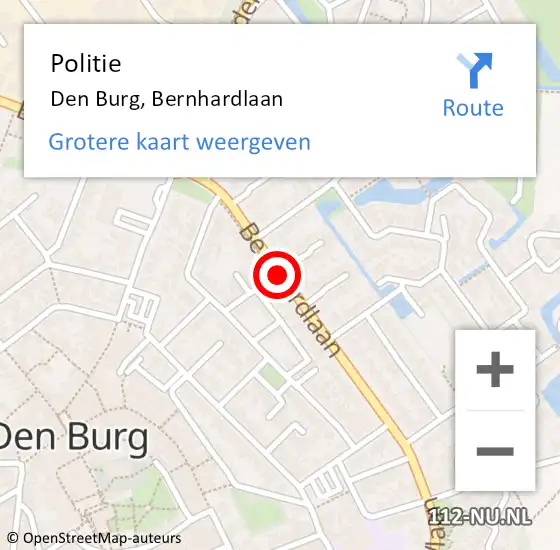 Locatie op kaart van de 112 melding: Politie Den Burg, Bernhardlaan op 25 april 2017 08:43