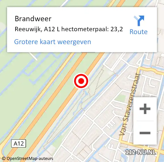 Locatie op kaart van de 112 melding: Brandweer Reeuwijk, A12 R hectometerpaal: 38,9 op 25 april 2017 13:41