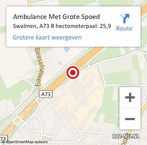 Locatie op kaart van de 112 melding: Ambulance Met Grote Spoed Naar Swalmen, A73 R hectometerpaal: 25,9 op 25 april 2017 16:25