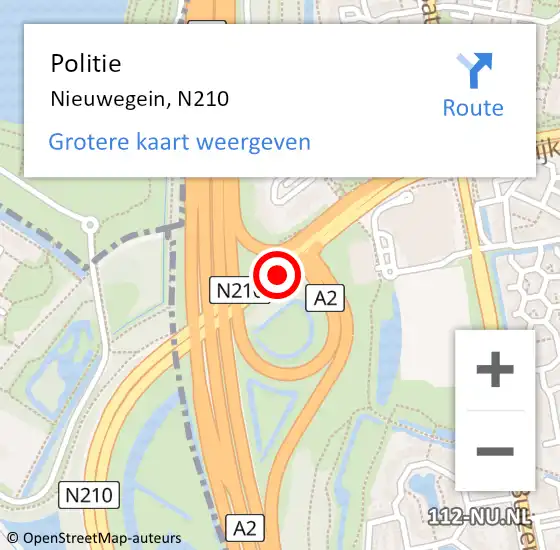 Locatie op kaart van de 112 melding: Politie Nieuwegein, N210 op 25 april 2017 17:23
