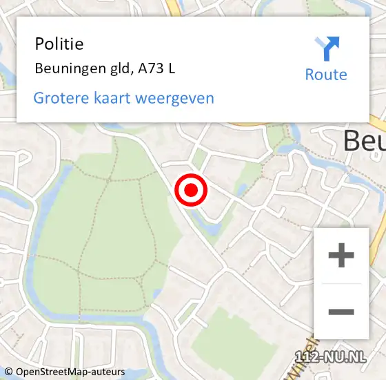 Locatie op kaart van de 112 melding: Politie Beuningen gld, A73 L op 26 april 2017 13:30