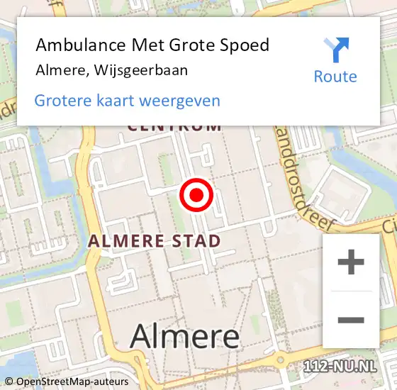 Locatie op kaart van de 112 melding: Ambulance Met Grote Spoed Naar Almere, Wijsgeerbaan op 26 april 2017 18:47