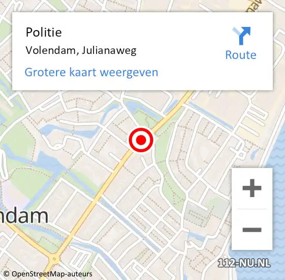 Locatie op kaart van de 112 melding: Politie Volendam, Julianaweg op 27 april 2017 01:09