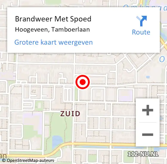 Locatie op kaart van de 112 melding: Brandweer Met Spoed Naar Hoogeveen, Tamboerlaan op 18 januari 2014 14:07