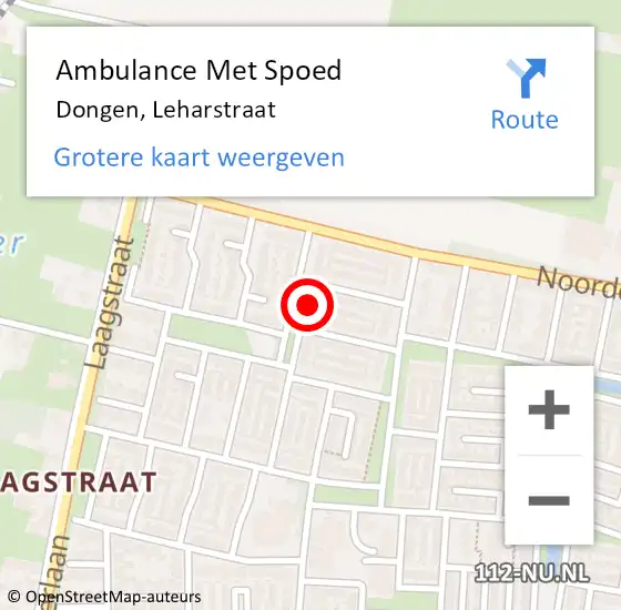 Locatie op kaart van de 112 melding: Ambulance Met Spoed Naar Dongen, Leharstraat op 27 april 2017 20:56