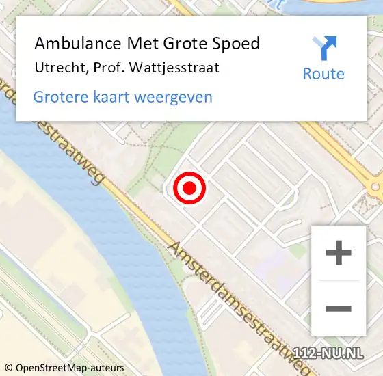 Locatie op kaart van de 112 melding: Ambulance Met Grote Spoed Naar Utrecht, Prof. Wattjesstraat op 27 april 2017 23:06
