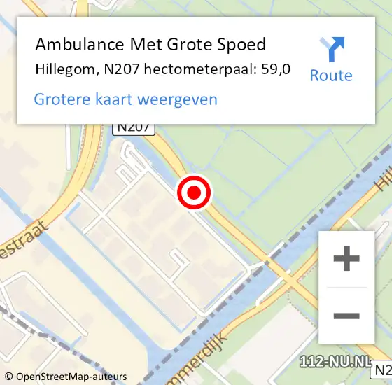 Locatie op kaart van de 112 melding: Ambulance Met Grote Spoed Naar Hillegom, N207 op 28 april 2017 10:54