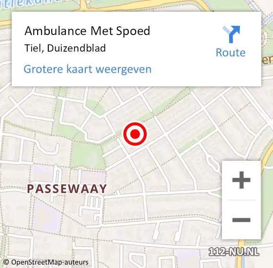 Locatie op kaart van de 112 melding: Ambulance Met Spoed Naar Tiel, Duizendblad op 28 april 2017 18:49