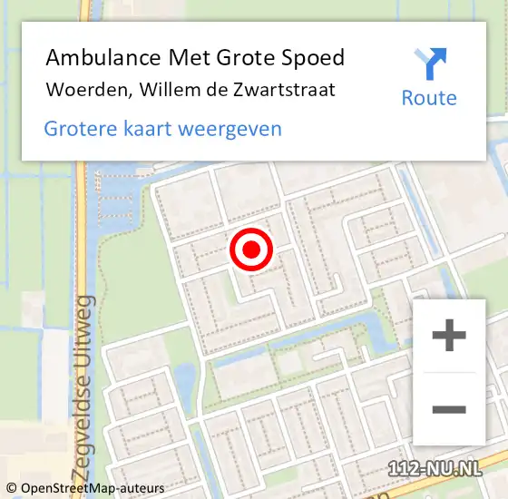 Locatie op kaart van de 112 melding: Ambulance Met Grote Spoed Naar Woerden, Willem de Zwartstraat op 28 april 2017 19:17