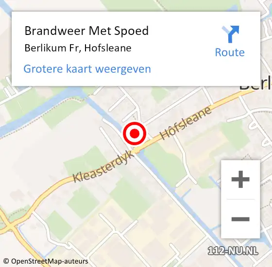 Locatie op kaart van de 112 melding: Brandweer Met Spoed Naar Berlikum Fr, Hofsleane op 18 januari 2014 18:15