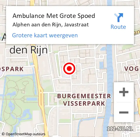 Locatie op kaart van de 112 melding: Ambulance Met Grote Spoed Naar Alphen aan den rijn, Javastraat op 29 april 2017 03:44