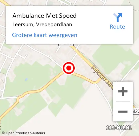 Locatie op kaart van de 112 melding: Ambulance Met Spoed Naar Leersum, Vredeoordlaan op 29 april 2017 04:26