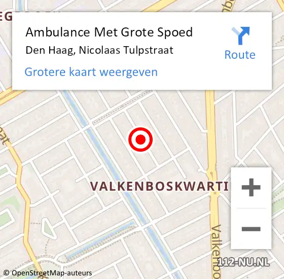 Locatie op kaart van de 112 melding: Ambulance Met Grote Spoed Naar Den Haag, Nicolaas Tulpstraat op 29 april 2017 23:03